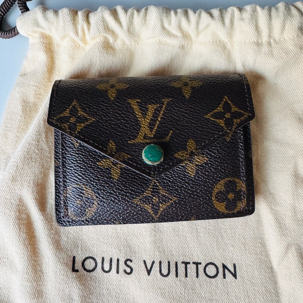 LOUIS VUITTON Compact Monogram Wallet with Green Button